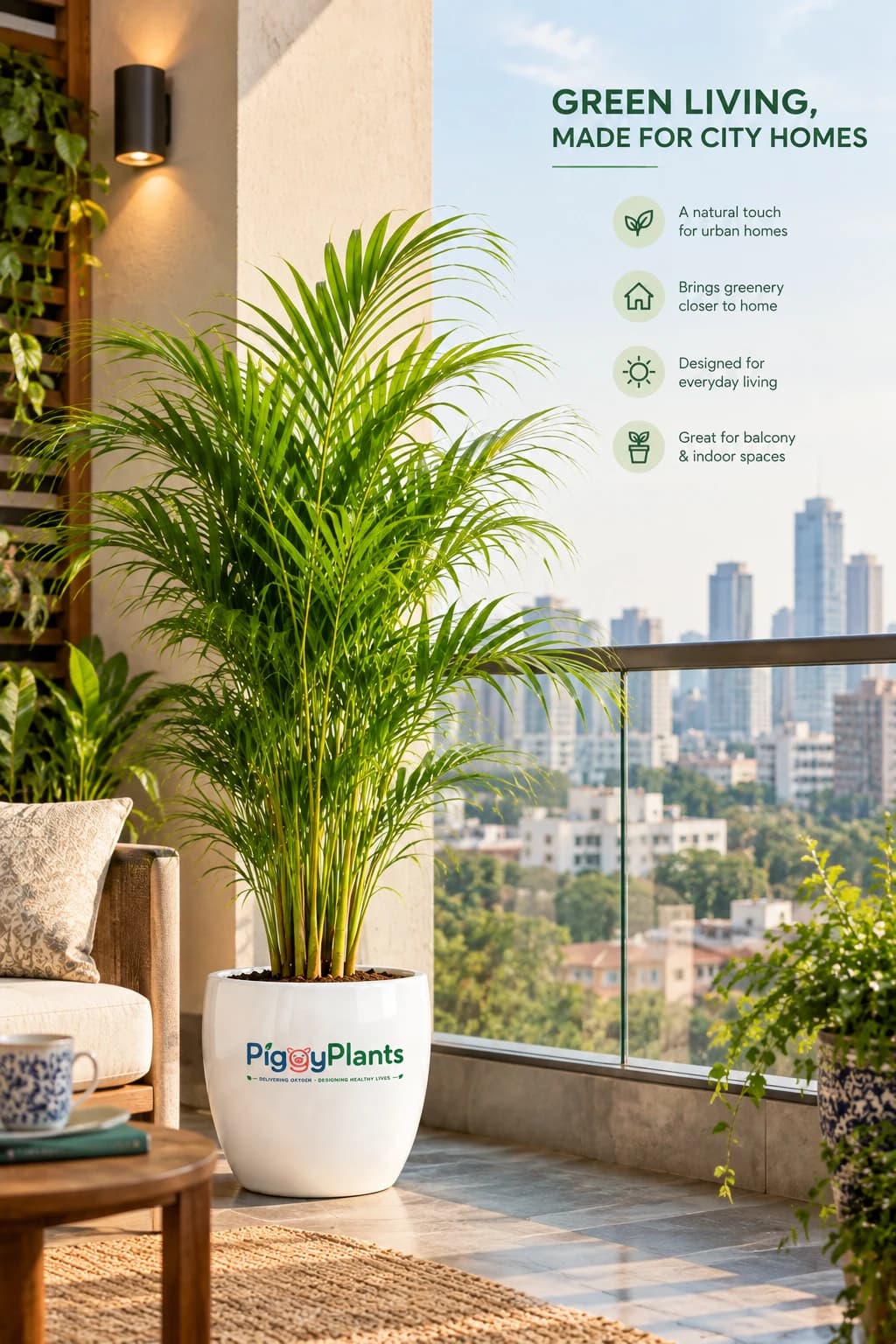 Areca Palm on an urban balcony and lifestyle placement