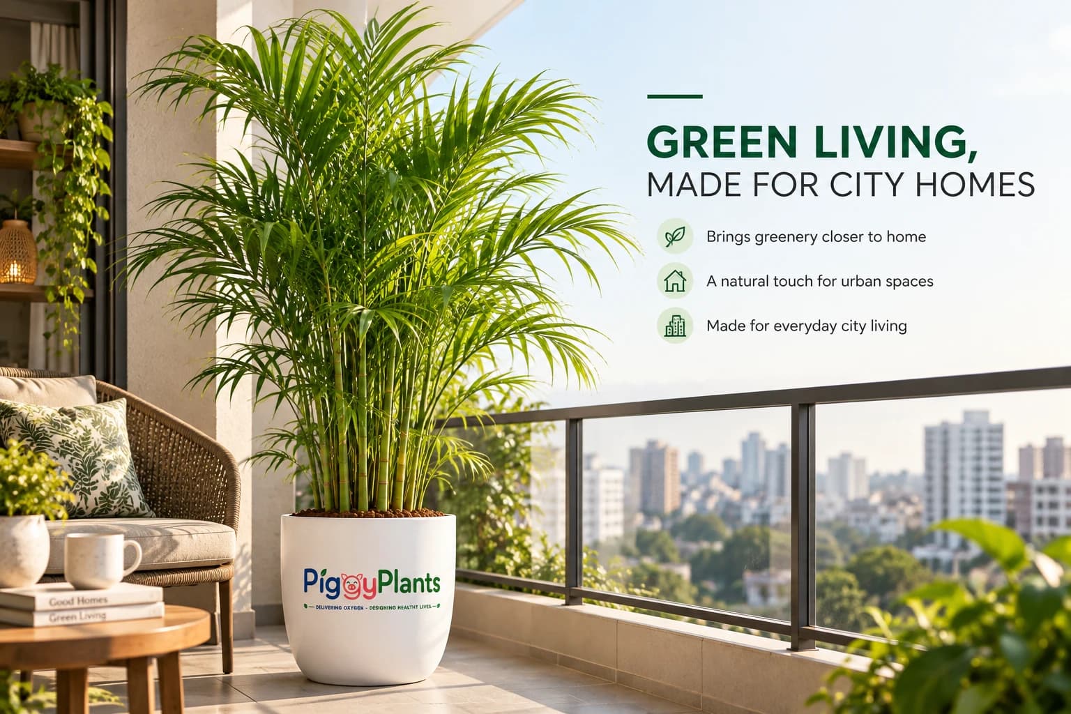 Bamboo Palm on an urban balcony and lifestyle placement