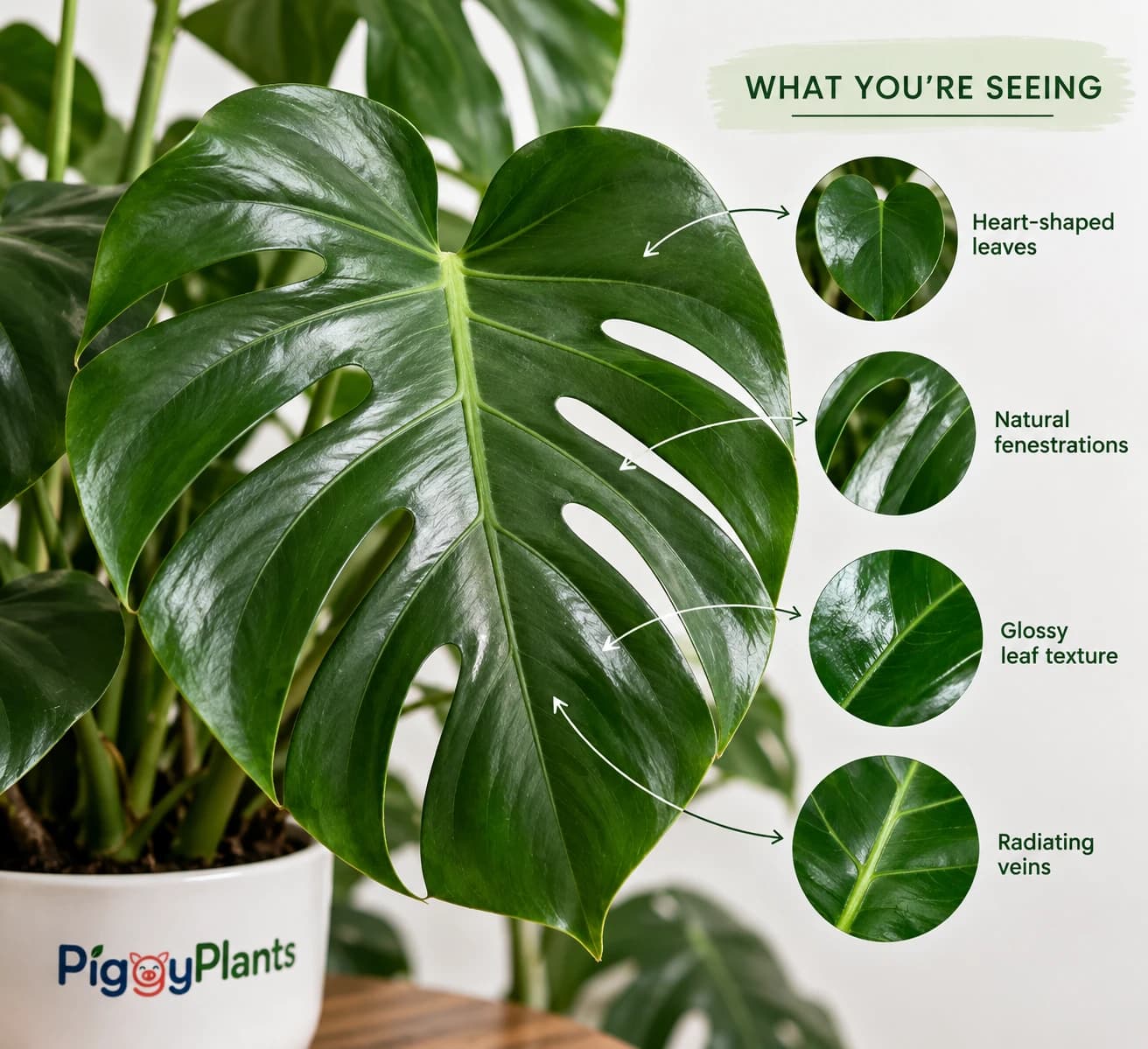 Close-up of Monstera leaves and botanical detail