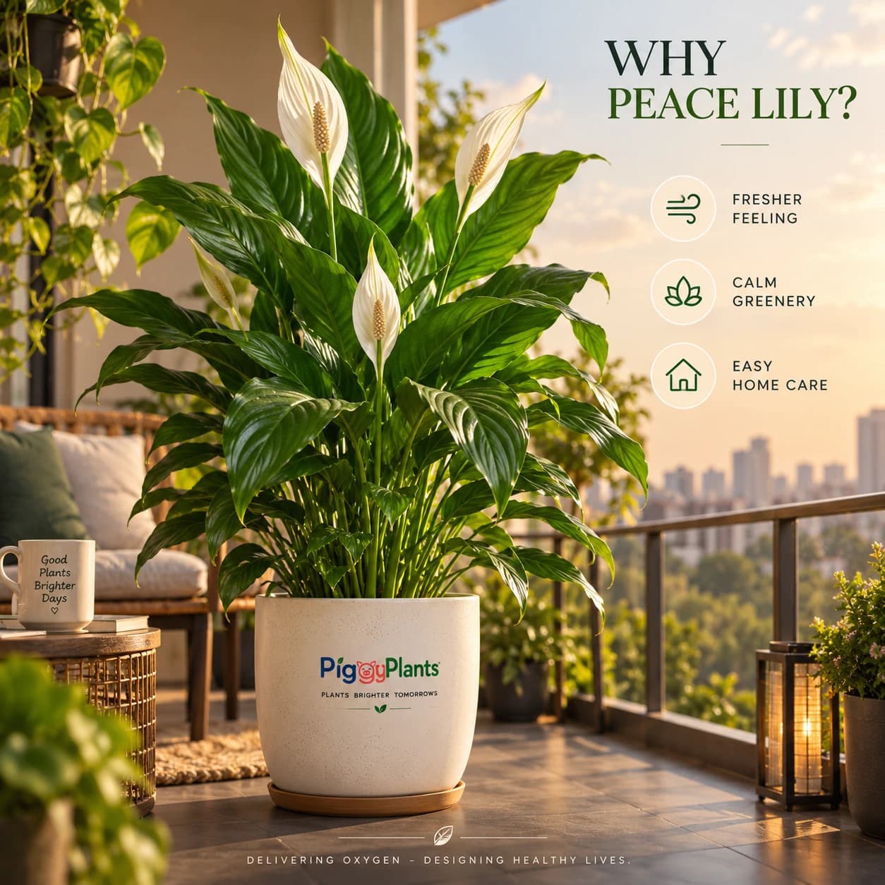 Peace Lily on an urban balcony and lifestyle placement