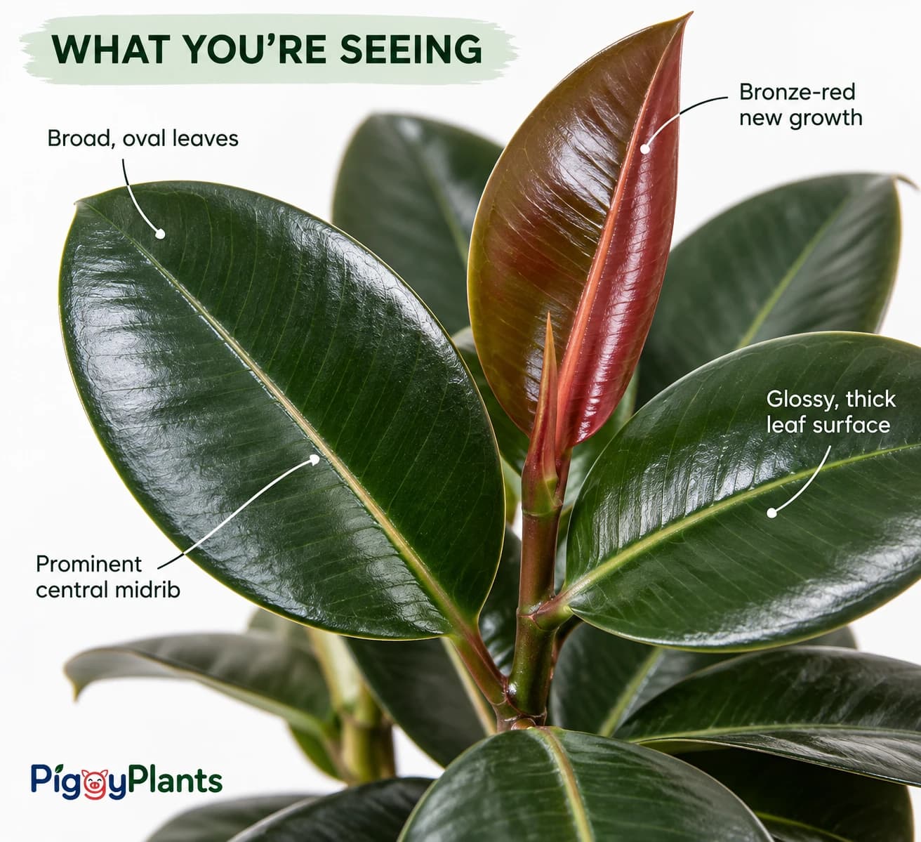 Close-up of Rubber Plant leaves and botanical detail