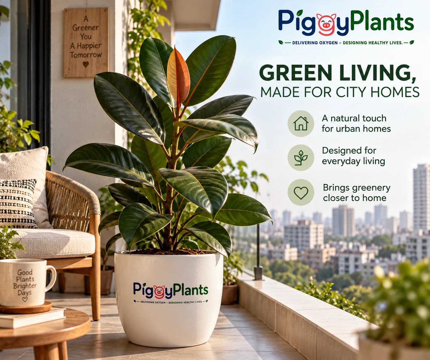 Rubber Plant on an urban balcony and lifestyle placement