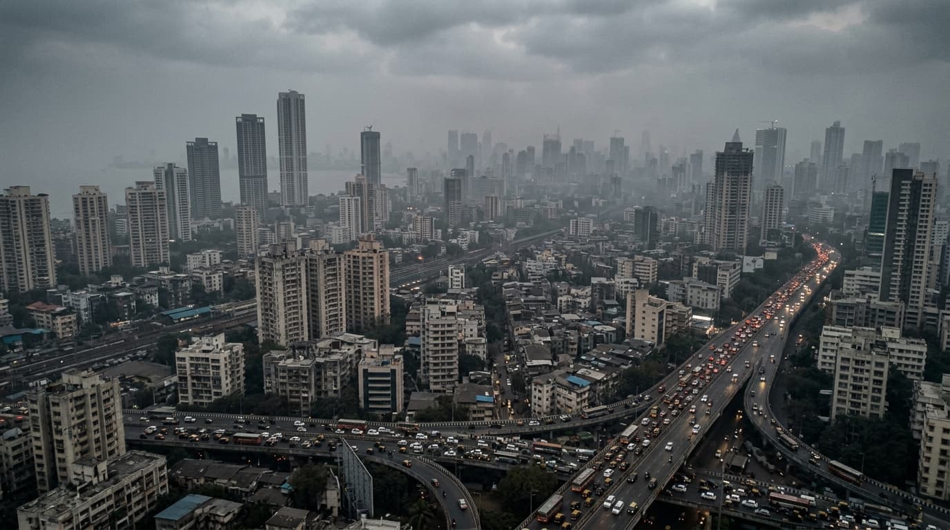 Dense smog and PM2.5 haze over an Indian metropolitan skyline